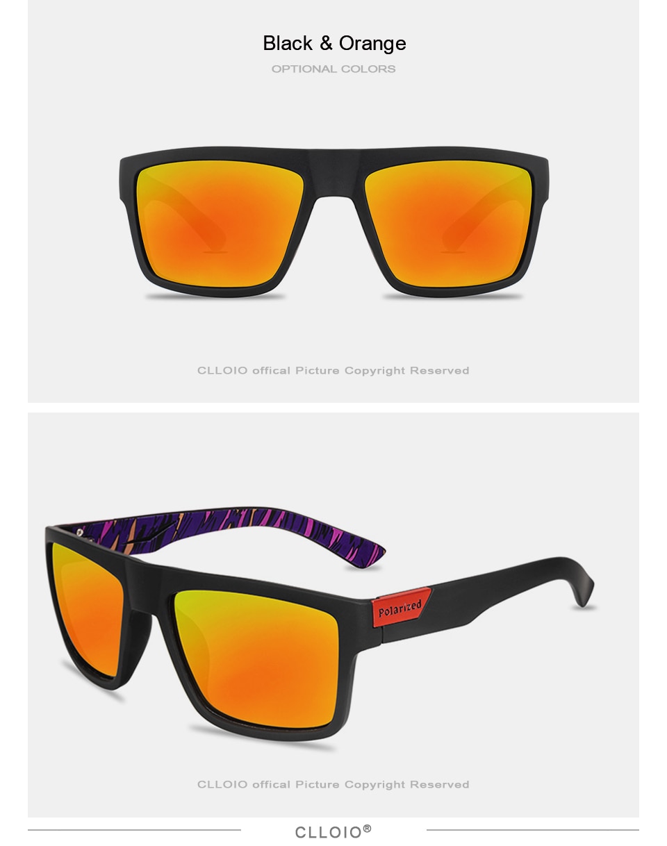 CLLOIO Fashion Square Polarized Sunglasses Men Women Classic Outdoor Sports Sun Glasses Fishing Travel Colorful Goggles UV400